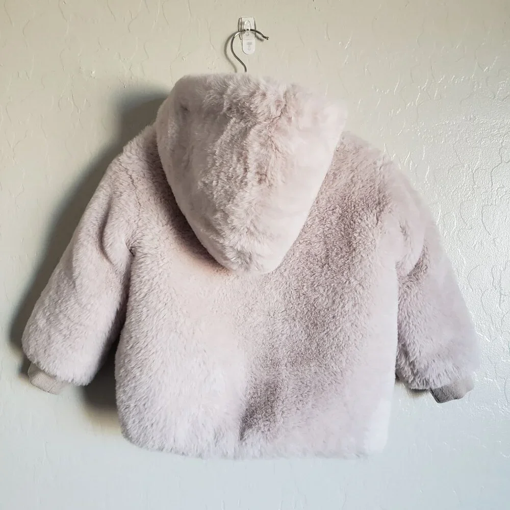 Zara Baby Cozy Soft Faux Fur Hooded Jacket Cream 18-24 Months Full Zip Pockets